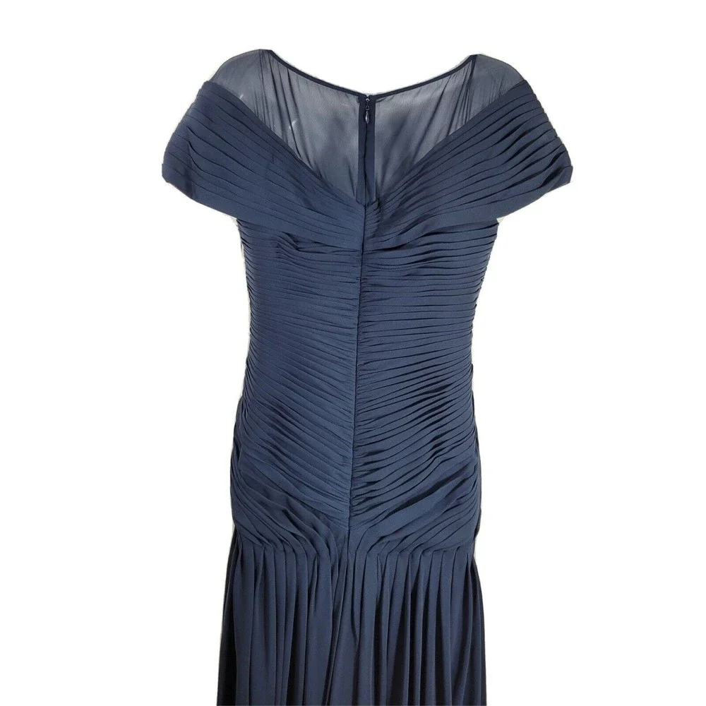 Navy Blue Short-Sleeve Bridal Gown with Embellished Waist - Picture 6 of 9